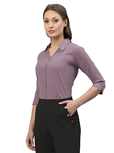 Selvia Women's Cuff Sleeve Polyester Viscose Blend Collared Formal Shirt(329TK259N-S_Lavender)