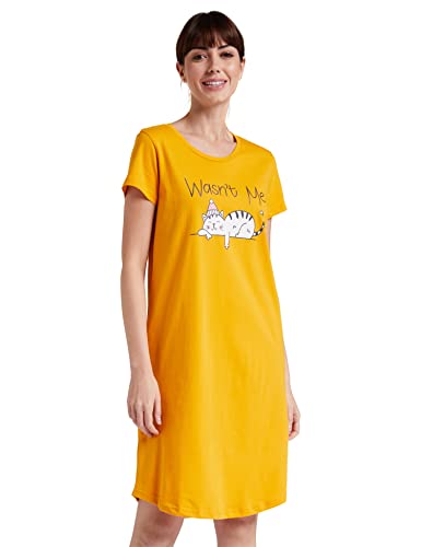 Amazon Brand - Eden & Ivy Women's Cotton Graphic Print Knee Length Night Gown (EI/SW/CMDR01_Yellow_L_Yellow_L)