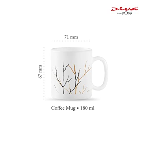 La Opala Diva, Opal Glass Coffee Mug Set Cylinder Regular 6 pcs, Golden Fall, White, Standard