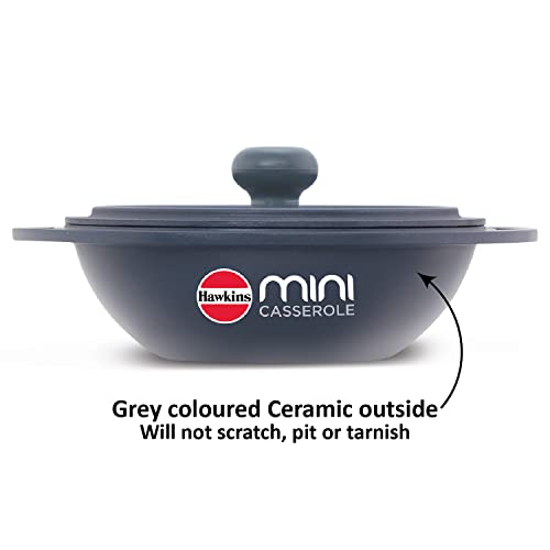 Hawkins Aluminium 0.75 Liter Mini Casserole with Lid, Round Series Die-Cast Pan for Cooking, Reheating, Serving and Storing, Grey (Mcrg75)