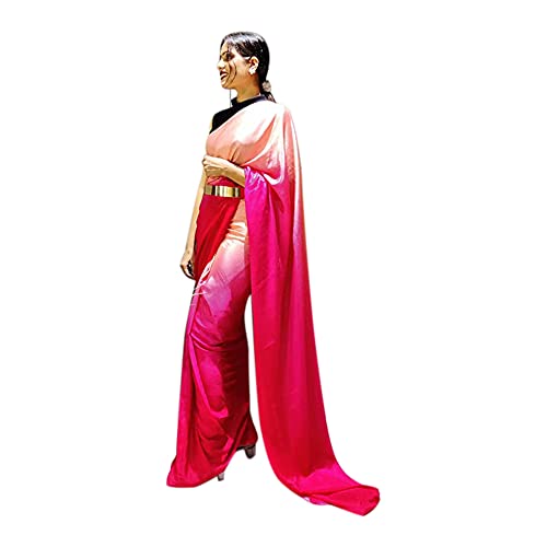 Shiv Textiles Women's Plain Polyester Readymade Saree With Golden Belt Or Unstitched Blouse Piece (St-R-1-Pink_Pink)