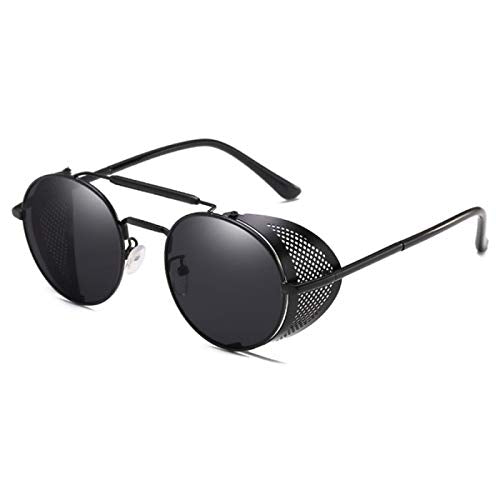 ELEGANTE Branded Side Shield Steampunk Full Black Unisex Round Sunglass