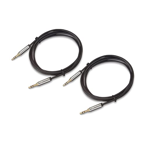 Amazon Basics 3.5 mm Male to Male Stereo Audio Aux Cable, Tablet, Smartphone 4 Feet, 1.2 Meters (Black, Silver) 2-Pack
