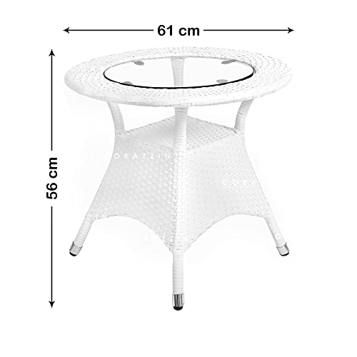 CORAZZIN Garden Patio Seating Chair and Table Set with Glass Balcony Outdoor Furniture with 1 Tables and 2 Chair Set (White)