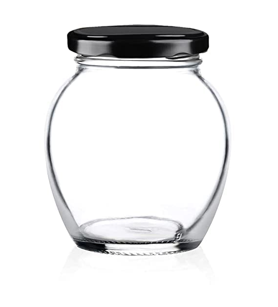 MEELANA Airtight Glass Jars and Container For Kitchen Items and Accessories 400 ml Mataki Glass Jar with Metal Lid For Ghee Pickle Dryfruits Tea Coffee Sugar (Black-6)