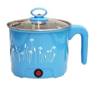 THEODORE Electric 1.8 Litre Mini Cooker Kettle with Glass Lid Base Concealed Base Cooking Pot Noodle Maker Egg Boiler hot Pot Vegetable and Rice & Pasta PorridgeTravel Cookers and Steamer, Blue