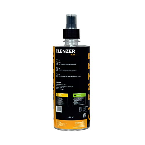 Clenzer BLISS Alcohol Based Liquid Hand Sanitizer Spray - 80% Ethyl Alcohol, Kills 99.9% Bacteria & Germs, Prevents Skin Dryness, Signature Fragrance, No Parabens, No Sulphate & No Color - 500 ml