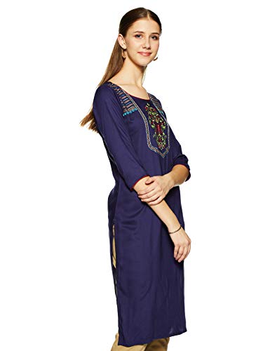 Aurelia Women's Rayon Kurta (19AUA10535-600243_Blue_Small)