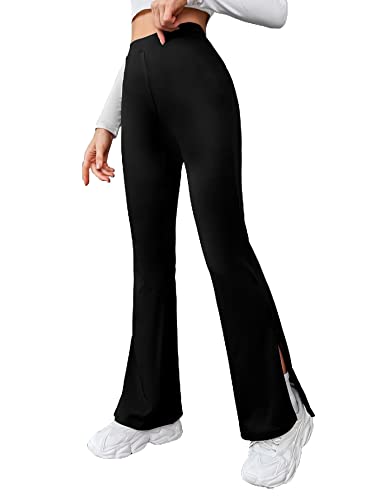 DIGITAL SHOPEE Women's & Girls' Solid Side Split Hem Flare Leg Bell Bottom Pants Trouser (Black, Medium)