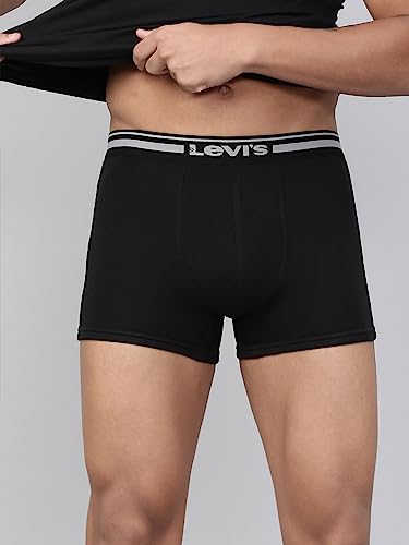 Levi's Men's Cotton Style #003 Comfort Regular Fit Solid Trunk (Pack of 2) (#003-TRUNK-LT GMEL/BLK-P2_Light Grey Melange, Black_S)