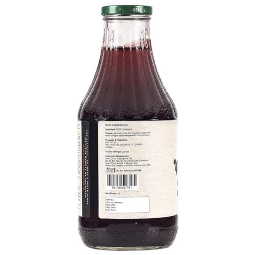 Urban Platter Canadian Cranberry Juice, 1 Litre (Unsweetened, No Added Sugar, 100% Natural Cranberry Juice, Good for UTI Health, Perfect for Cocktails and Mocktails)