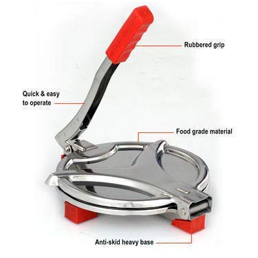 BHADANI SALES? Stainless Steel Puri Maker Press Machine with Fitted Handle for Puri/Khakhra Maker (Silver + Blue,Pack of 1) (6.5 inch)(Not RotI Maker)