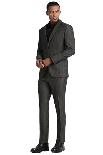 Peter England Men's Polyester Blend Two Piece Suit (PISUWNSPE66824_Grey