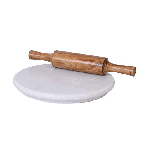 Jaipur Ace Indian White Marble Roti Maker with Wooden Belan/White Marble Chakla 10 Inch Diameter with Belan (White Marble Chakla with Belan)