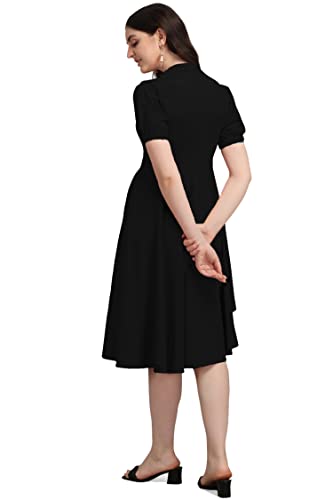 PURVAJA Women's Corduroy Fit and Flare Knee-Length Dress (Ruby-063-BL-M_Black