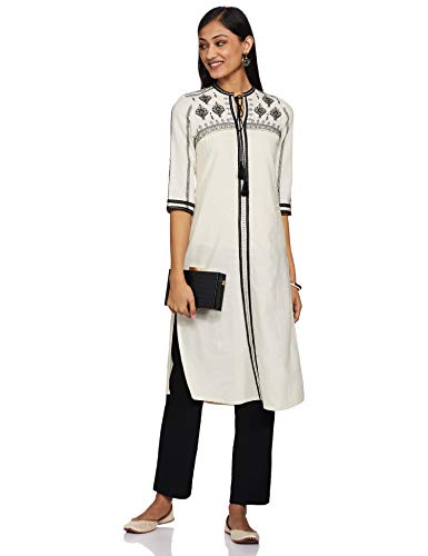 W for Woman Women's Cotton Kurta (18AUW17472-68985_Off White_M (10))