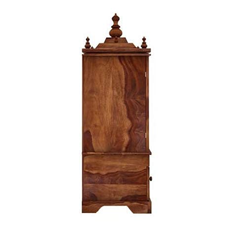 G Fine Furniture 2.9 Feet Solid Sheesham Wood Temple For Home|Solid Wooden Pooja Mandir for Puja Room With 1 Drawer Storage, 2 Door & Dhoop Batti Slider Stand |Pooja Mandap|Rosewood, Brown