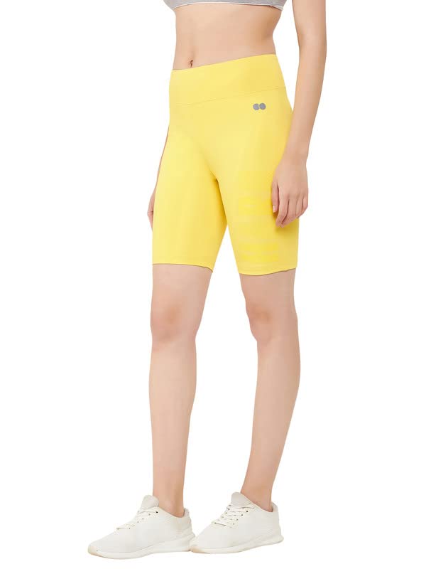 Clovia Women's Snug Fit High-Rise Active Shorts (AB0055P02_Yellow_L)