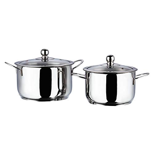 Vinod Tuscany Stainless Steel Casserole Set of 2 Pieces | Casserole with Glass Lid 2, 2.8 litre | Extra Deep, Dishwasher Safe, Less Energy | Gas & Induction Base | 2 Year Warranty