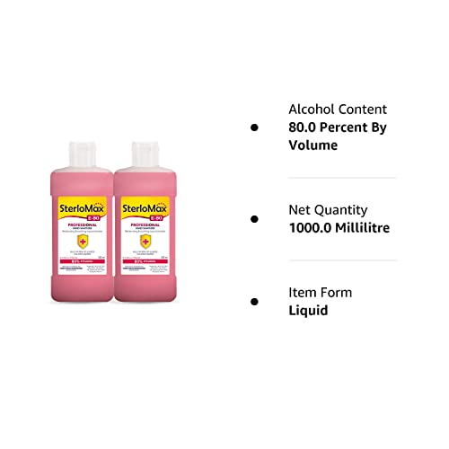 SterloMax 80% Ethanol-based Hand Rub Sanitizer and Disinfectant Liquid Alcohol, 500 ml -Pack of 2