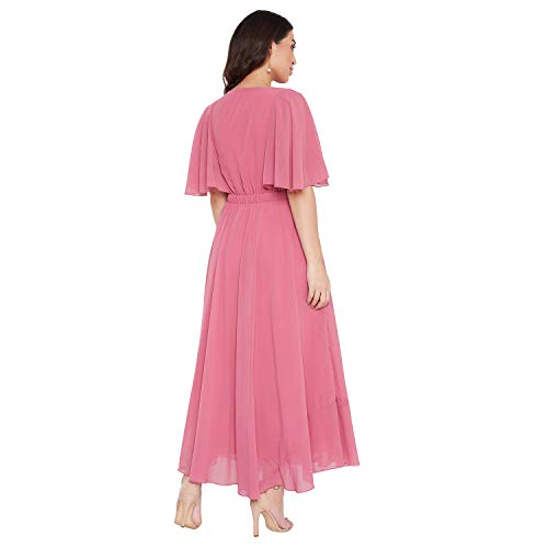 Hello Design Women Pink Solid Frill Maxi Dress