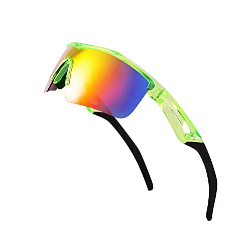 FEISEDY Kids Teens Sports Polarized Sunglasses TR90 Frame Boys Girls Cycling B2454 (Transparent green-red, 125)