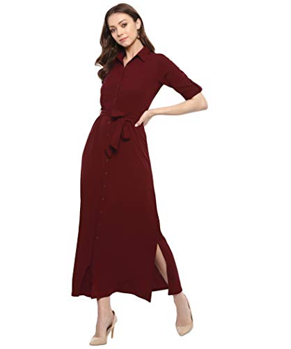 Uptownie Lite Women's Maxi Shirt Dress (Maroon, L)