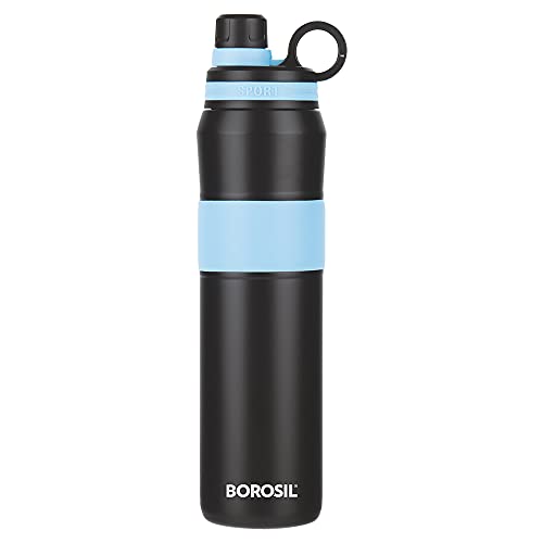 Borosil Hydra Thirst Burst Arctic Water Bottle, Stainless Steel Water Bottles, Vacuum Insulated Flask Bottles, 800 ml, Black & Blue