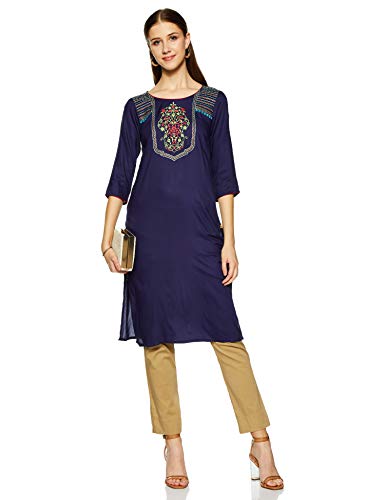 Aurelia Women's Rayon Kurta (19AUA10535-600243_Blue_Small)