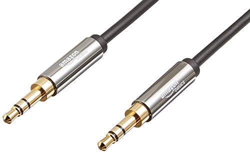 Amazon Basics 3.5 mm Male to Male Stereo Audio Aux Cable, Tablet, Smartphone 4 Feet, 1.2 Meters (Black, Silver) 2-Pack