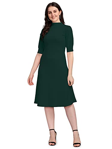 PURVAJA Women's Corduroy Fit and Flare Knee-Length Dress (Ruby-115-GN-M_Green