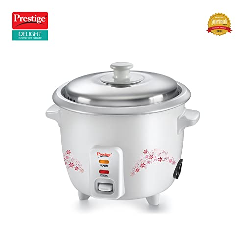 Prestige Delight PRWO 1.5 L Electric Rice Cooker|Detachable power cord|Durable body|Cool touch handles|White| Raw capacity-0.6L|Cooked capacity-1.5 L|Cooks for a family of 4 to 5 members