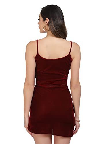 SIRIL Women's Solid Stretchable Bodycon Velvet Dress (294TKA156-S) Maroon