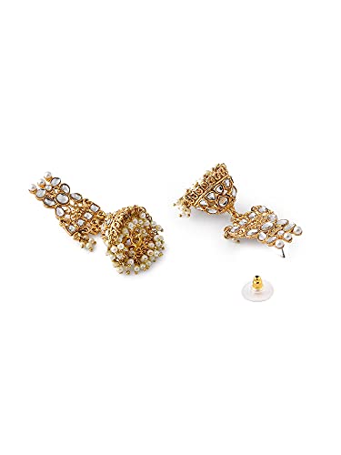 ZAVERI PEARLS Gold Tone Kundan Choker Necklace Earring Maangtikka & Ring Set For Women-ZPFK10799