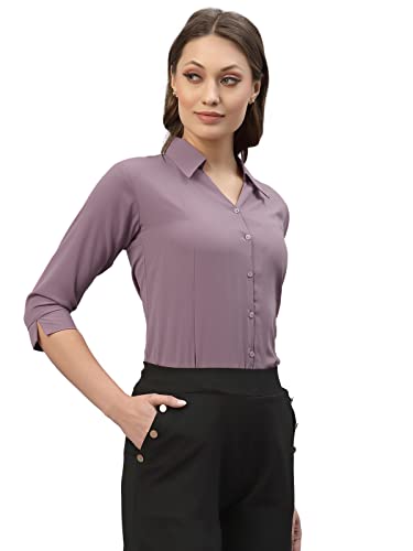 Selvia Women's Cuff Sleeve Polyester Viscose Blend Collared Formal Shirt(329TK259N-S_Lavender)