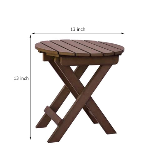 VDIX Handmade Wooden Outdoor Adirondack Natural Brown Foldable Coffee Table, Patio End Table for Poolside Garden, Living Room, Bedroom, Small Spaces (Round, 12 Inch)