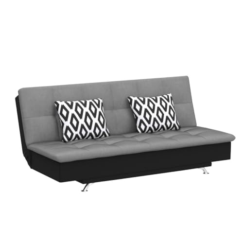 Adorn India Aspen 3 Seater Two Tone Rhombus Sofa Cum Bed (Grey & Black)