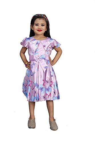 Niren Enterprise Satin Fit and Flare Knee-Length Pink Butterfly Frock Dress for Kids Girls (FBA buterfly 3-4y_Multicolour