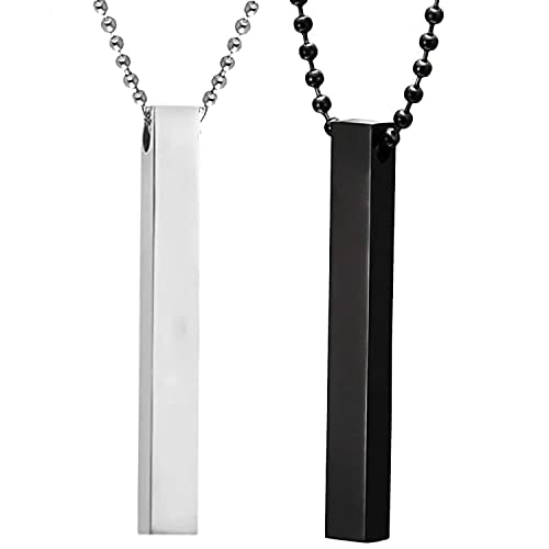 Fashion Frill Men's Jewellery 3D Cuboid Vertical Bar/Stick Stainless Steel Black Silver Locket Pendant Necklace Chain For Men Boys and Men Unisex Pendant (Classic)