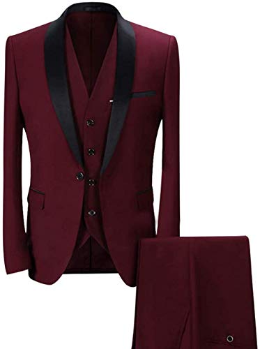 Dhingra Mens Slim Fit Tuxedo 3pcs Suit (44, Maroon)