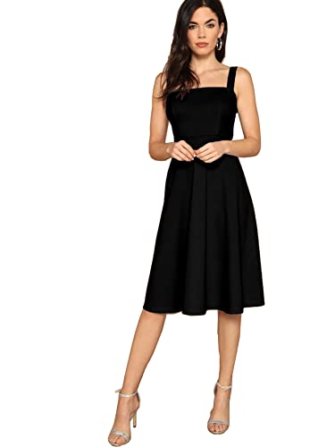 Aahwan Black Solid Fit And Flare Midi Tank Dress For Women's & Girls' (170-Black-M)