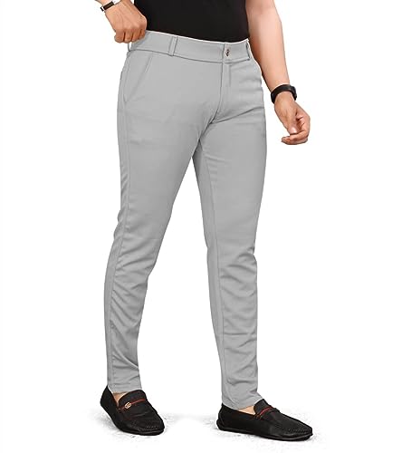 Boostrix Men's Solid Lycra Slim Fit Stretchable Casual Wear Comfortable Formal Trousers Pants (S-F-201590_Grey_30)