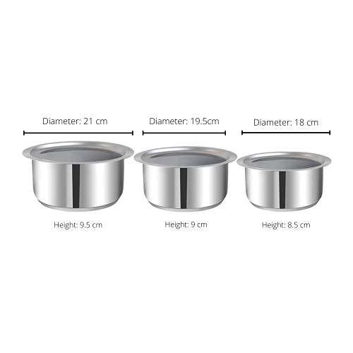 Vinod Stainless Steel 3 pc Tope Set with Capacity of 1.4 litres, 1.8 litres & 2.2 litres with Stainless Steel Lids (Gas Stove and Induction Friendly) - Silver, 24 Months Warranty