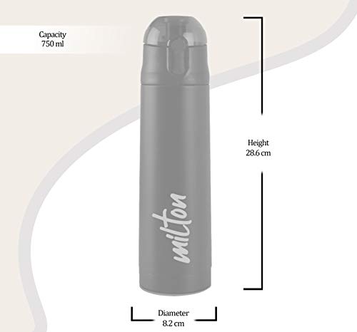 Milton New Crown 900 Thermosteel Hot or Cold Water Bottle, 750 ml, Black | Easy to Carry | Office Bottle | Hiking | Trekking | Travel Bottle | Gym | Home | Kitchen Bottle