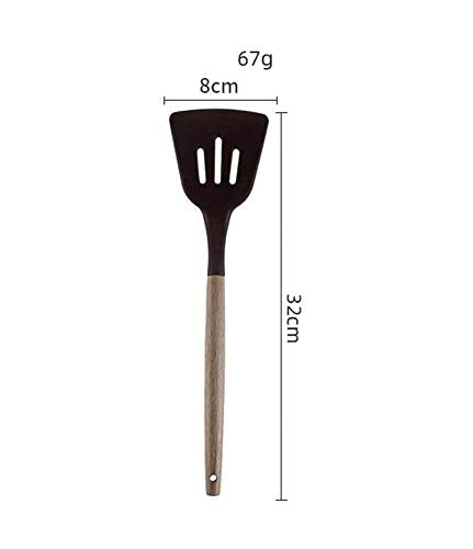 Spatlus Woodtula Silicone Slotted Spatula Turner,Heat Resistant up to 445°F, BPA Free, Food Grade Wooden Handle Nonstick Flipper for Fish, Eggs, Omelets 32 cm