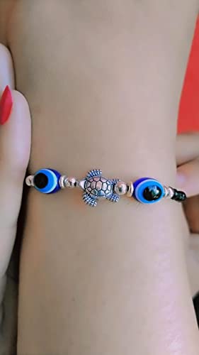 Jyokrish Combo Metal Silver Elephant & Turtle Blue Evil eye Glossy Black beads Chain Anklet |For Women |Girls Nazariya |Nazarbattu| pack of 2 |Payal | lucky protection