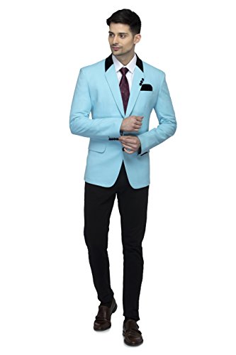 FAVOROSKI Designer Men's Slim Fit Velvet Notch Lapel Collar Single Breasted Blazer (Sky Blue, XS)