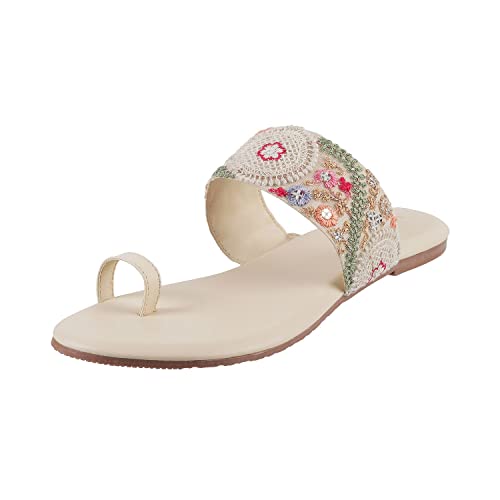 Metro Women Beige Flat Sandal UK/5 EU/38 (32-1702)