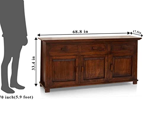 SHRI RAM ENTERPRISES Wooden Sideboard Cabinet for Living Room | Solid Pure Wood Side Board Cabinet with 3 Drawers & 3 Door Cabinet Storage for Home & Kitchen | Sheesham Wood, Provincial Teak.