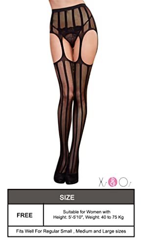 Xs and Os Women Black Fishnet Tights Suspender Pantyhose Stretchy Stockings (Black 2, Free Size)
